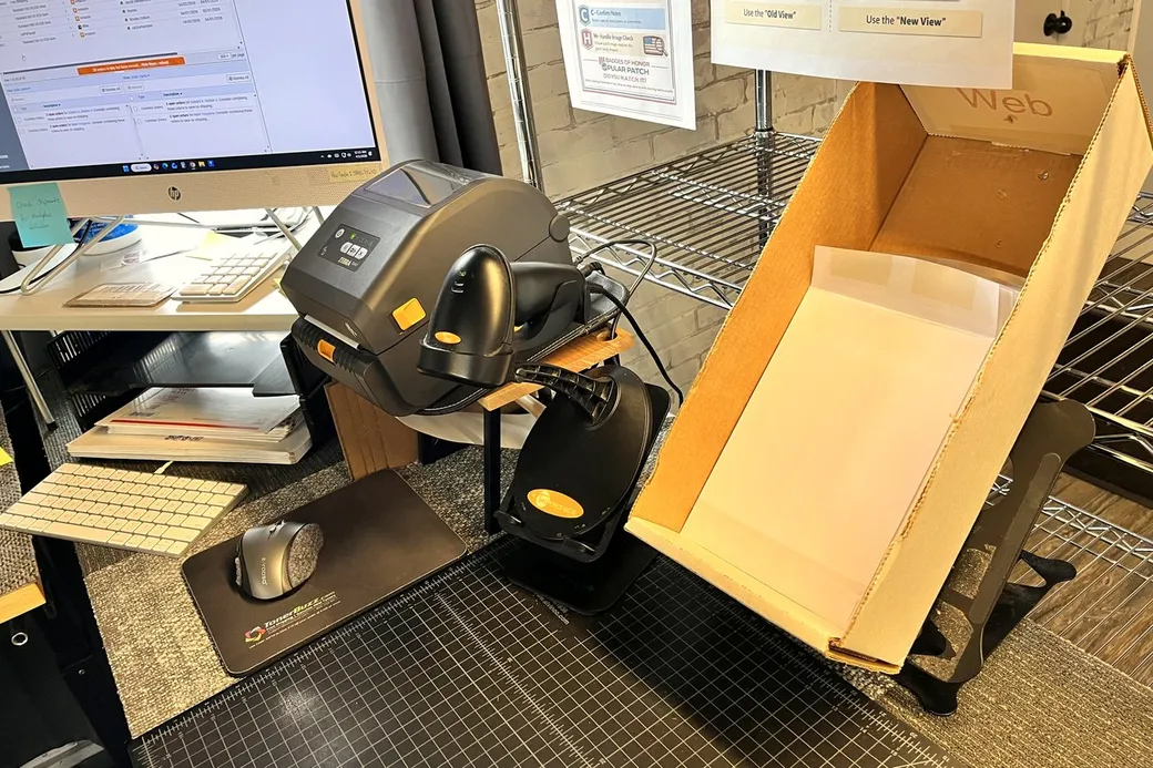 The shipping and logistics station at Josh Cypher's shop